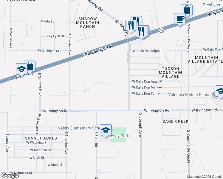 map of restaurants, bars, coffee shops, grocery stores, and more near 4996 West Calle Don Manuel in Tucson