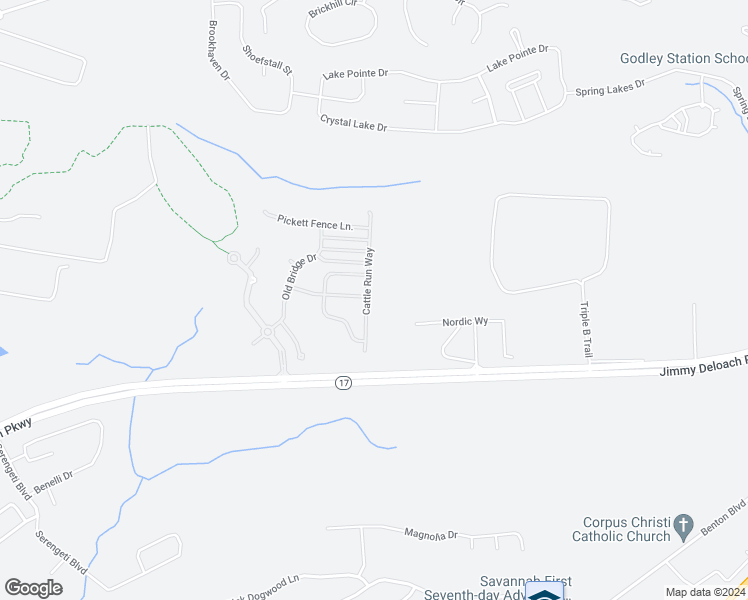 map of restaurants, bars, coffee shops, grocery stores, and more near 230 Cattle Run Way in Pooler