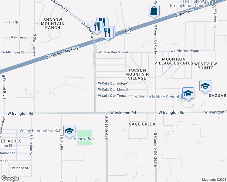 map of restaurants, bars, coffee shops, grocery stores, and more near 4885 West Calle Don Antonio in Tucson