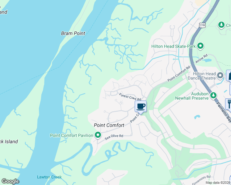 map of restaurants, bars, coffee shops, grocery stores, and more near 25 Anchorage Point in Hilton Head Island