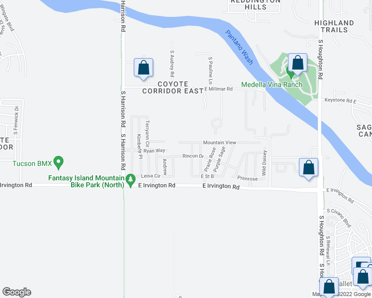 map of restaurants, bars, coffee shops, grocery stores, and more near 9651 East Millmar Road in Tucson