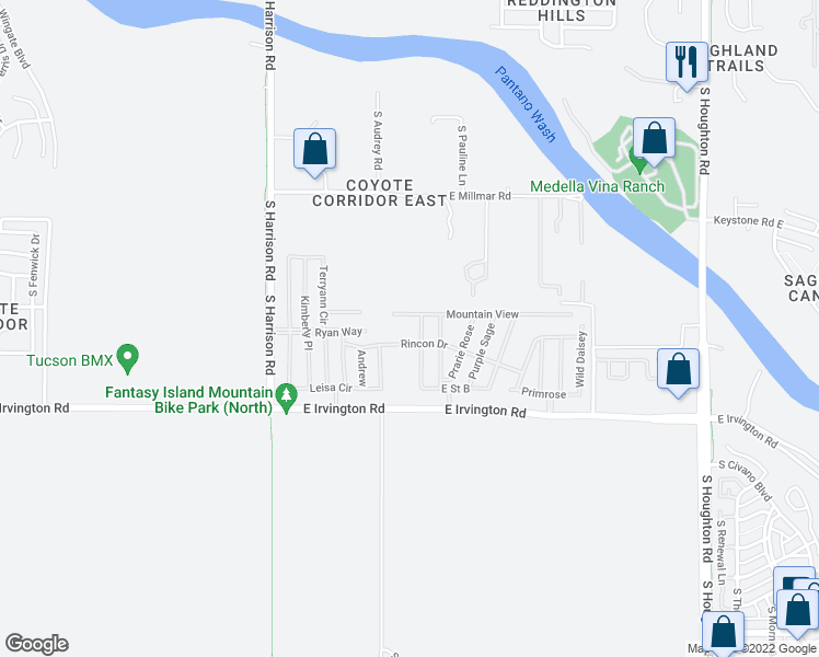 map of restaurants, bars, coffee shops, grocery stores, and more near 9651 East Millmar Road in Tucson