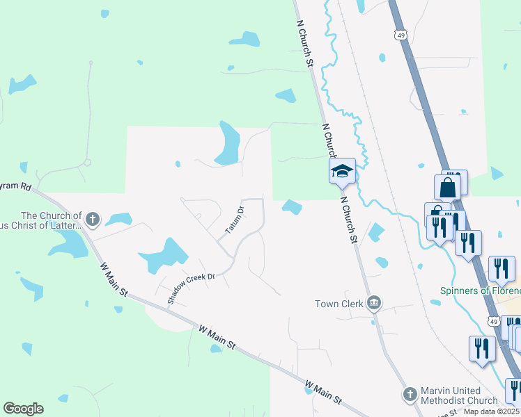 map of restaurants, bars, coffee shops, grocery stores, and more near 703 Tatum Drive in Florence