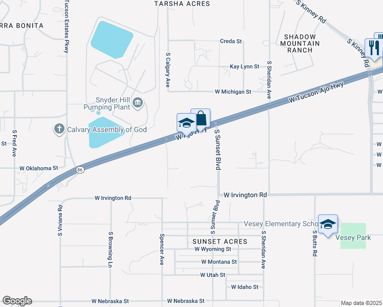 map of restaurants, bars, coffee shops, grocery stores, and more near 5757 West Ajo Highway in Tucson