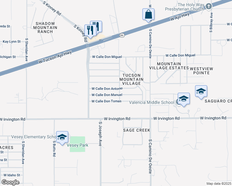 map of restaurants, bars, coffee shops, grocery stores, and more near 4813 West Calle Don Antonio in Tucson