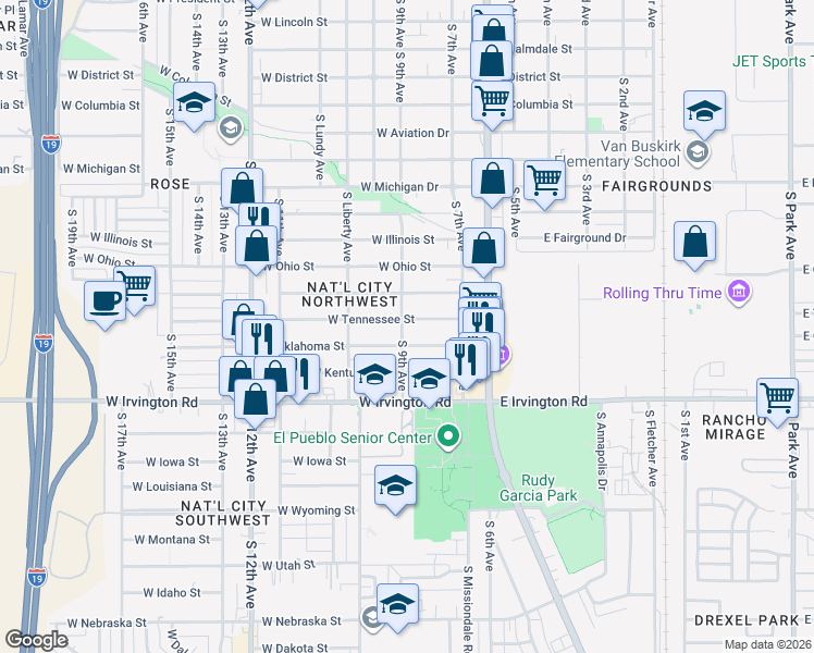map of restaurants, bars, coffee shops, grocery stores, and more near 167 W Tennessee St in Tucson