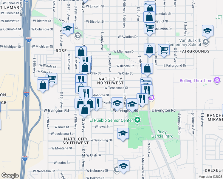 map of restaurants, bars, coffee shops, grocery stores, and more near 248 West Tennessee Street in Tucson