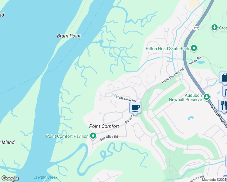 map of restaurants, bars, coffee shops, grocery stores, and more near 10 Anchorage Point in Hilton Head Island