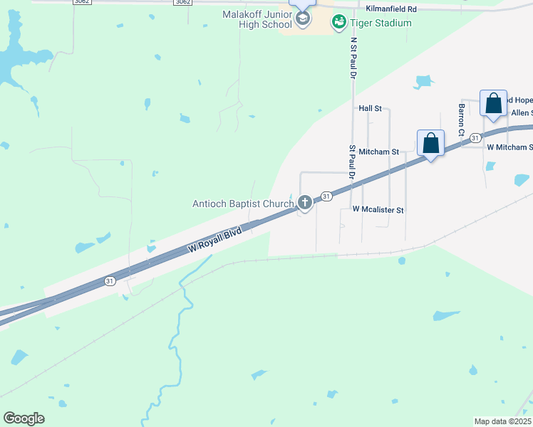 map of restaurants, bars, coffee shops, grocery stores, and more near 217 Cherry Street in Malakoff