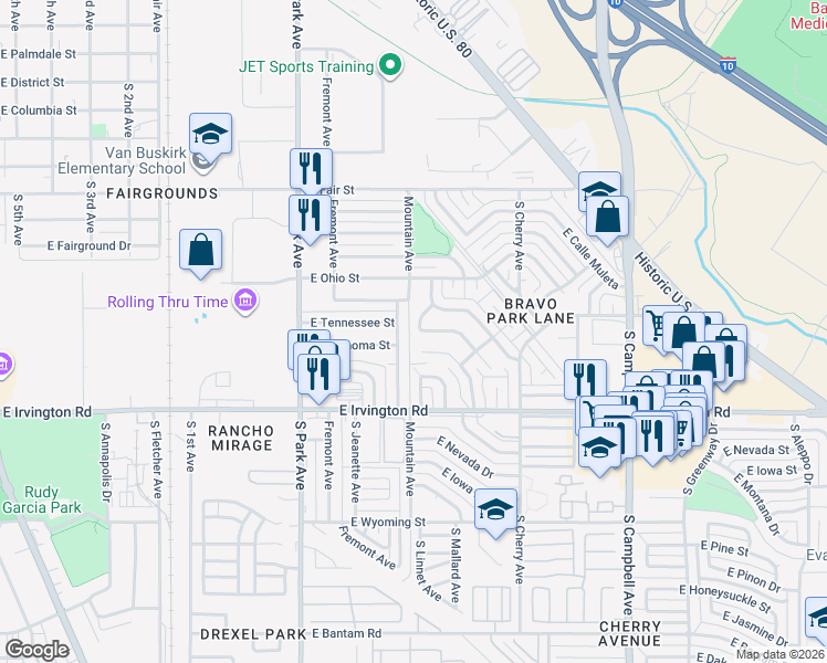 map of restaurants, bars, coffee shops, grocery stores, and more near 4718 South Camino De La Plaza in Tucson