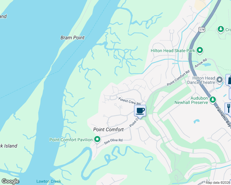 map of restaurants, bars, coffee shops, grocery stores, and more near 10 Anchorage Point in Hilton Head Island
