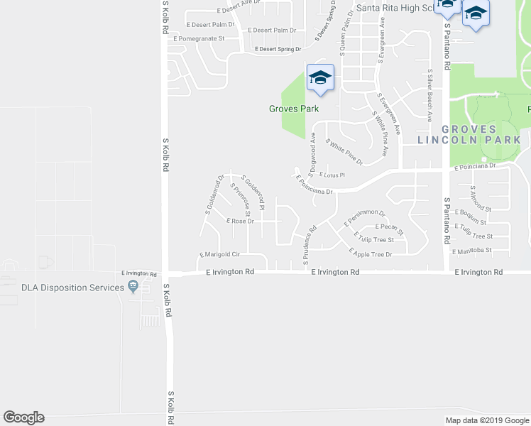 map of restaurants, bars, coffee shops, grocery stores, and more near 4717 South Goldenrod Place in Tucson