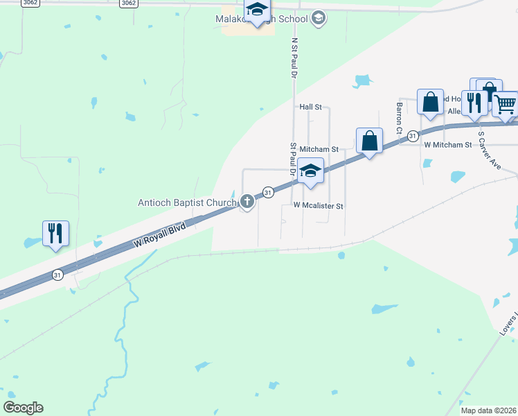 map of restaurants, bars, coffee shops, grocery stores, and more near 107 Pennsylvania Street in Malakoff