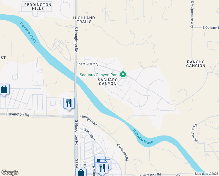 map of restaurants, bars, coffee shops, grocery stores, and more near 10531 Breckinridge Drive East in Tucson