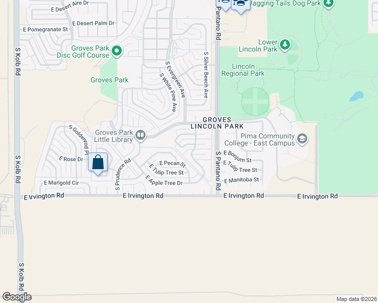 map of restaurants, bars, coffee shops, grocery stores, and more near 7801 East Boojum Place in Tucson