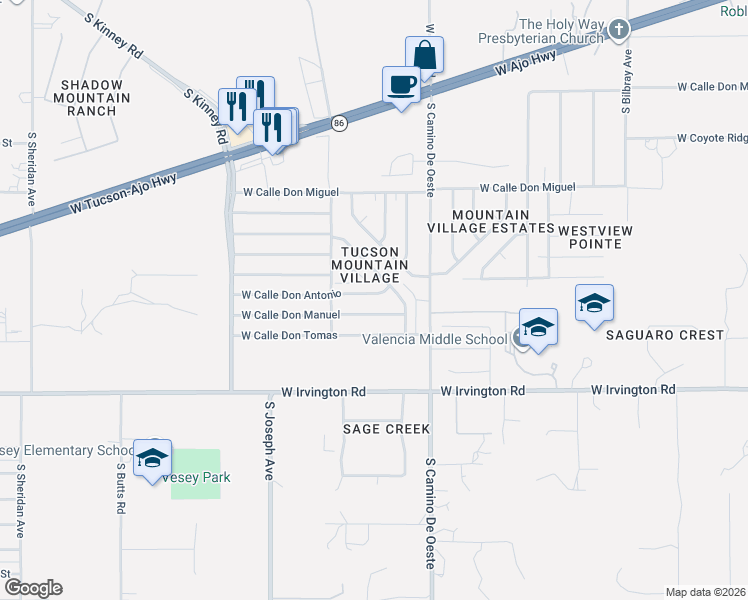 map of restaurants, bars, coffee shops, grocery stores, and more near 4608 South Paseo Don Carlos in Tucson