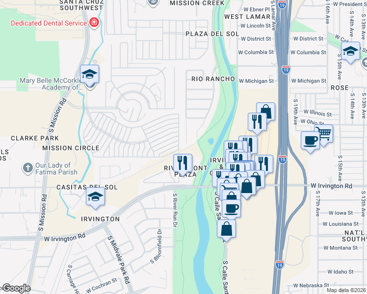 map of restaurants, bars, coffee shops, grocery stores, and more near 4732 South Paseo Rio Bravo in Tucson