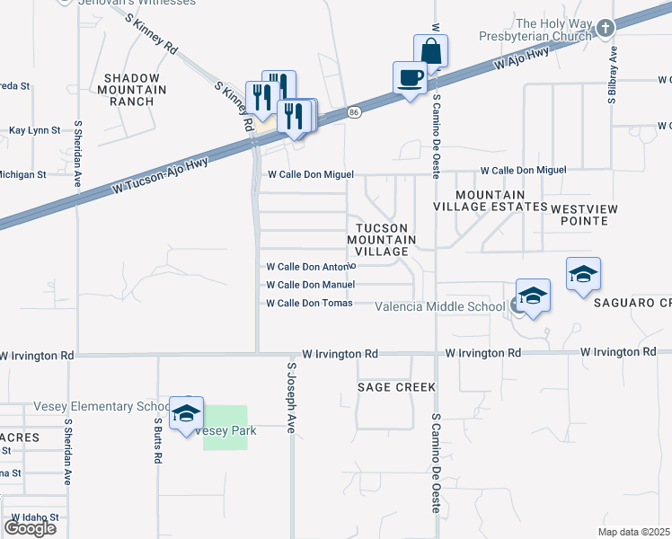 map of restaurants, bars, coffee shops, grocery stores, and more near 4813 West Calle Don Antonio in Tucson