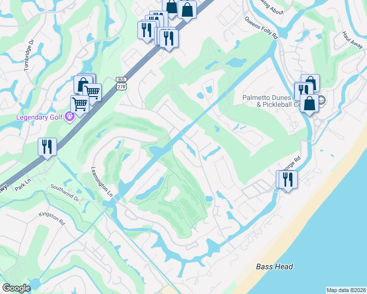 map of restaurants, bars, coffee shops, grocery stores, and more near 56 Heath Court West in Hilton Head Island