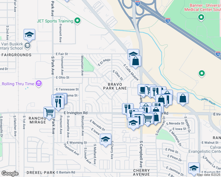 map of restaurants, bars, coffee shops, grocery stores, and more near 4771 South Calle Miura in Tucson