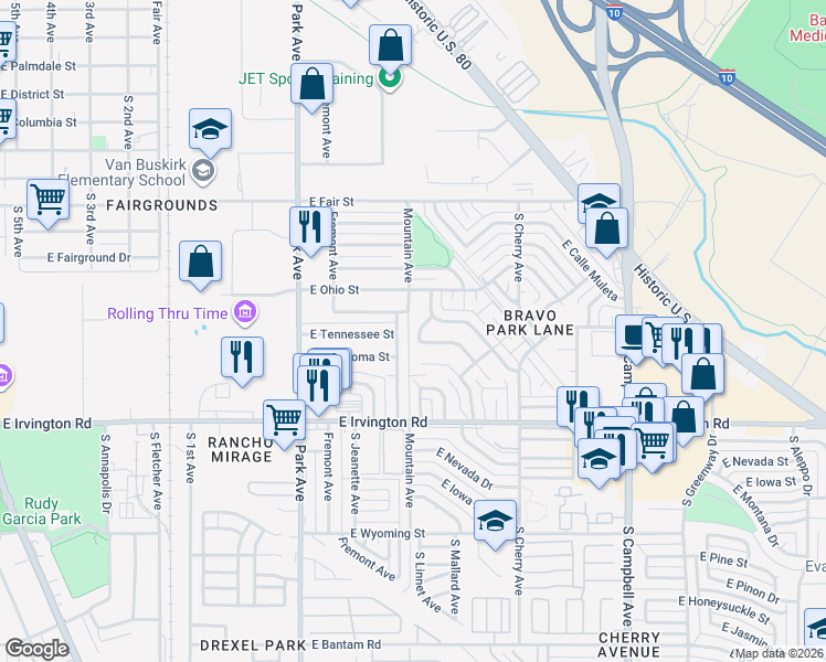 map of restaurants, bars, coffee shops, grocery stores, and more near 4718 South Camino De La Plaza in Tucson