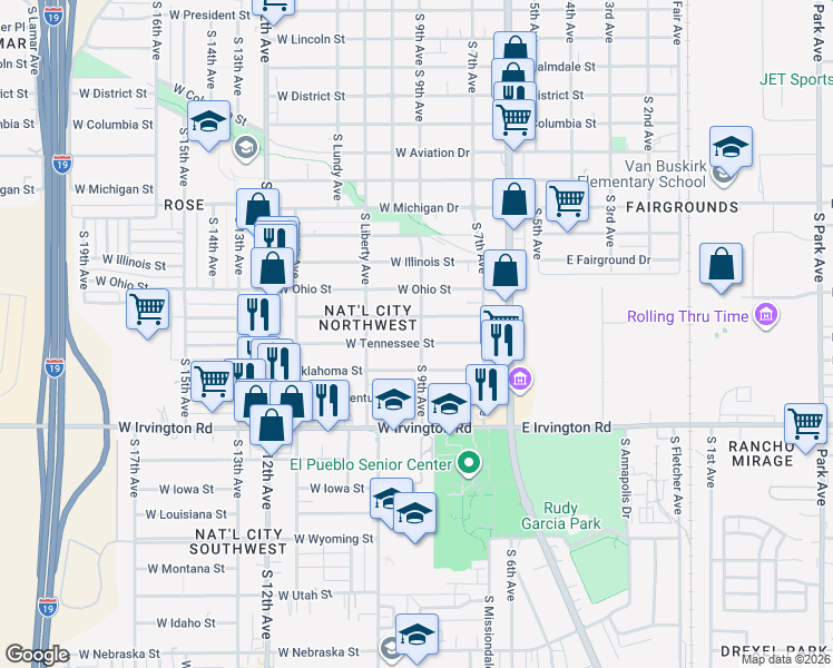 map of restaurants, bars, coffee shops, grocery stores, and more near 167 West Tennessee Street in Tucson
