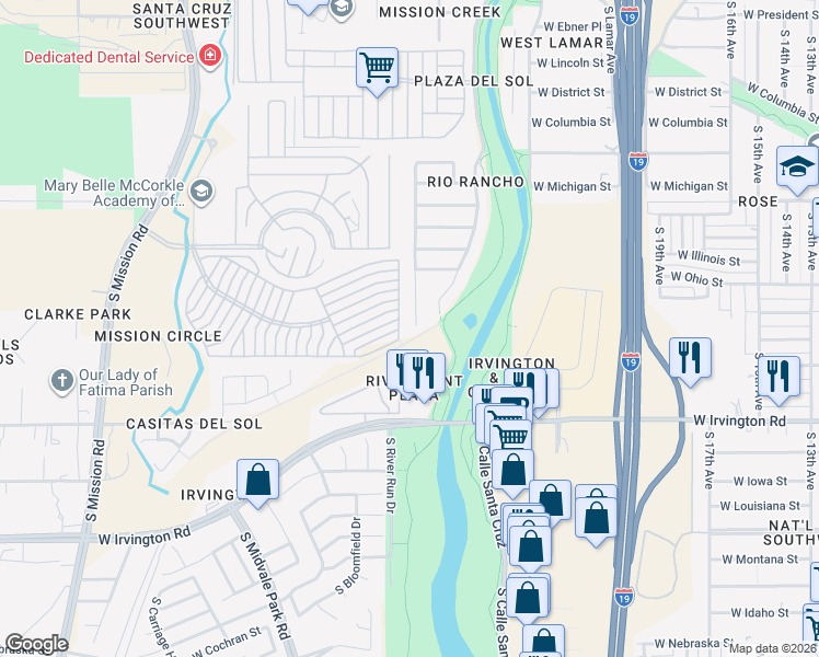 map of restaurants, bars, coffee shops, grocery stores, and more near 4732 South Paseo Rio Bravo in Tucson