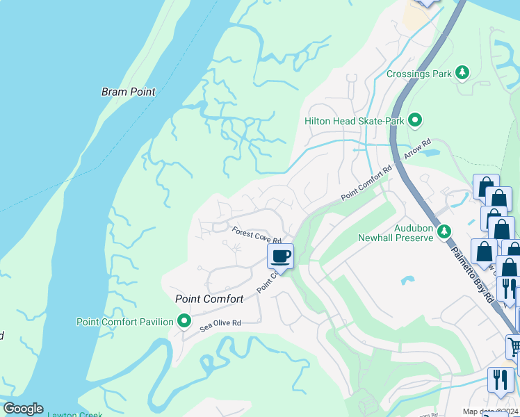 map of restaurants, bars, coffee shops, grocery stores, and more near 1 Shipwatch Point in Hilton Head Island