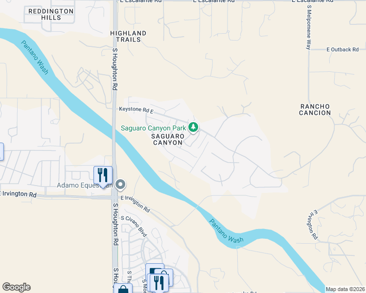 map of restaurants, bars, coffee shops, grocery stores, and more near 10611 Elkridge Place in Tucson