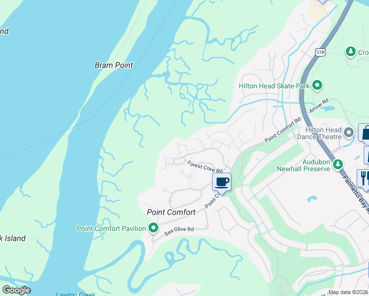 map of restaurants, bars, coffee shops, grocery stores, and more near 10 Anchorage Point in Hilton Head Island
