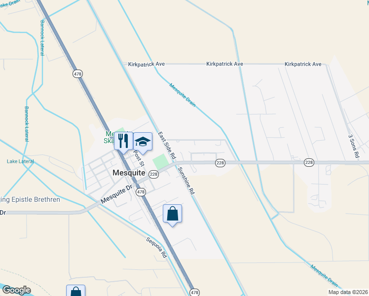 map of restaurants, bars, coffee shops, grocery stores, and more near 205 State Highway 228 in Mesquite