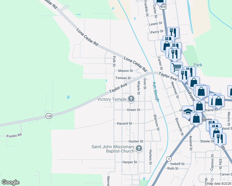 map of restaurants, bars, coffee shops, grocery stores, and more near 901-1099 Polk Street in Winnsboro