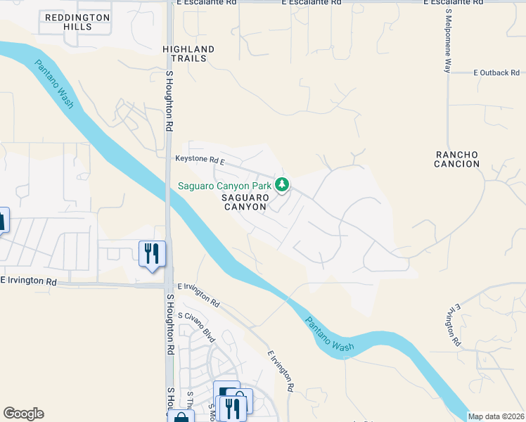 map of restaurants, bars, coffee shops, grocery stores, and more near 10531 Breckinridge Drive East in Tucson