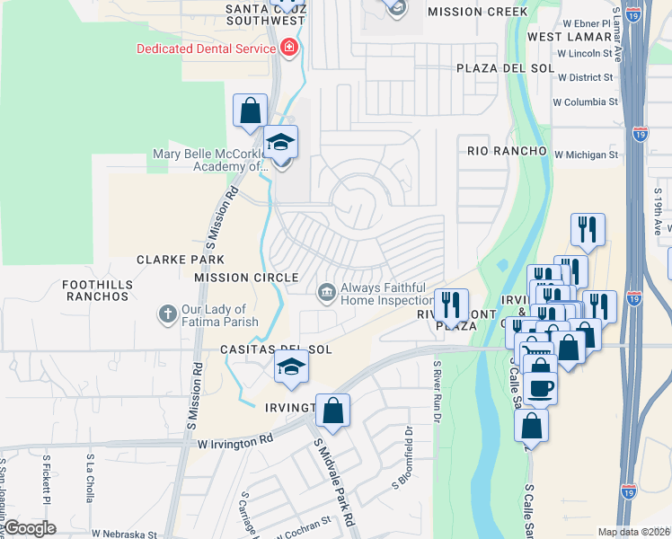 map of restaurants, bars, coffee shops, grocery stores, and more near Entry in Tucson