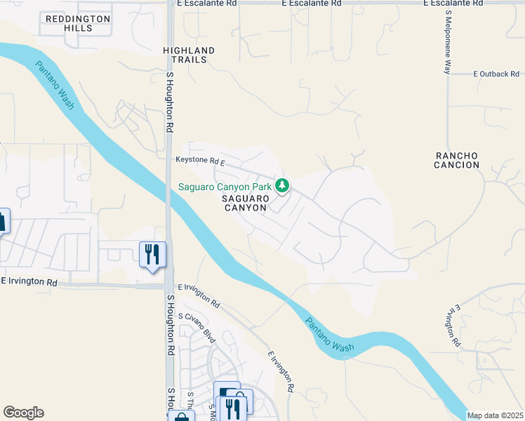 map of restaurants, bars, coffee shops, grocery stores, and more near 10531 Breckinridge Drive East in Tucson