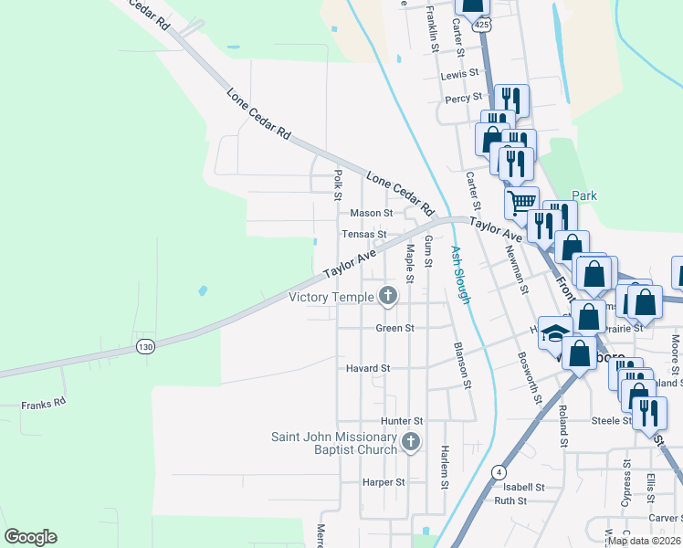 map of restaurants, bars, coffee shops, grocery stores, and more near 901 Polk Street in Winnsboro