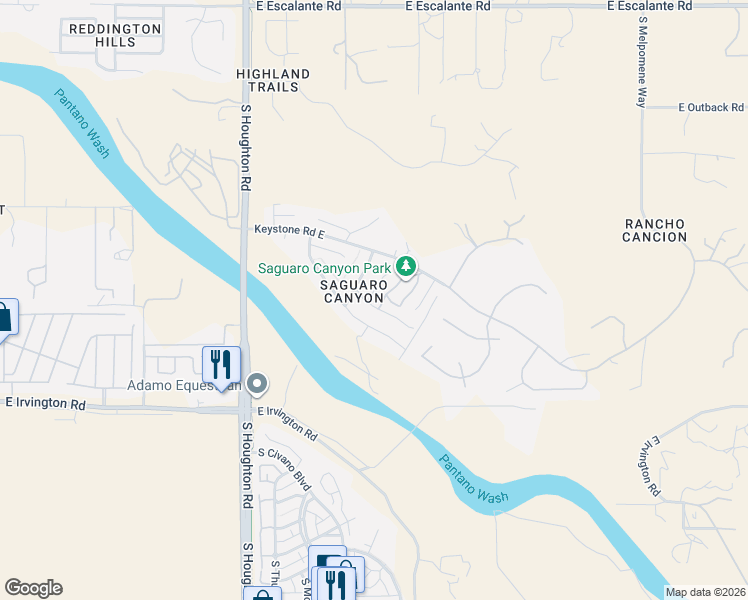 map of restaurants, bars, coffee shops, grocery stores, and more near 10531 Breckinridge Drive East in Tucson