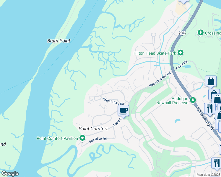 map of restaurants, bars, coffee shops, grocery stores, and more near 1 Shipwatch Point in Hilton Head Island