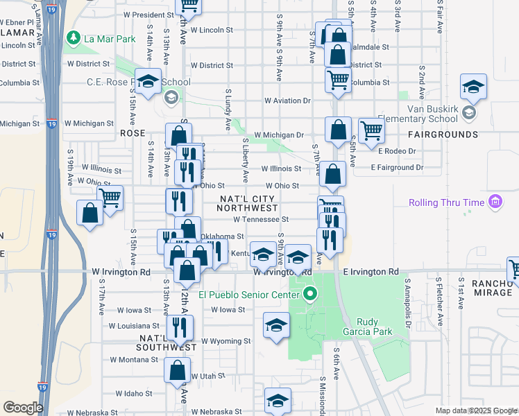 map of restaurants, bars, coffee shops, grocery stores, and more near 248 West Tennessee Street in Tucson