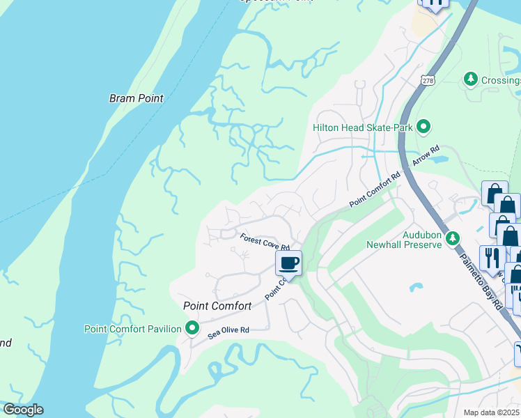 map of restaurants, bars, coffee shops, grocery stores, and more near Shipwatch Point in Hilton Head Island