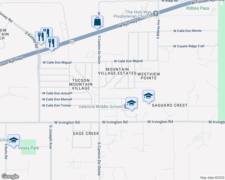 map of restaurants, bars, coffee shops, grocery stores, and more near 4513 West Calle Don Clemente in Tucson