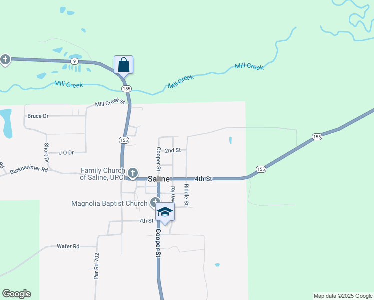 map of restaurants, bars, coffee shops, grocery stores, and more near 741 Riddle Street in Saline