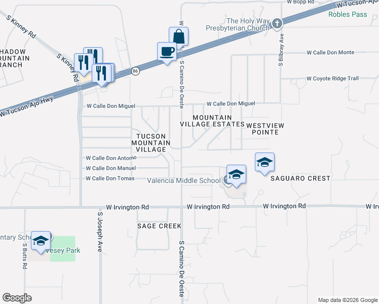 map of restaurants, bars, coffee shops, grocery stores, and more near 4537 West Calle Don Clemente in Tucson