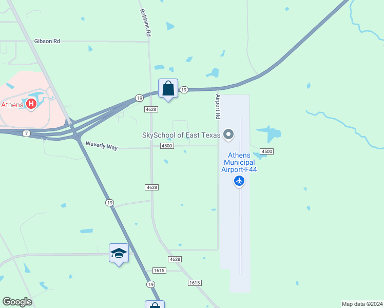map of restaurants, bars, coffee shops, grocery stores, and more near 1600 County Road 4500 in Athens