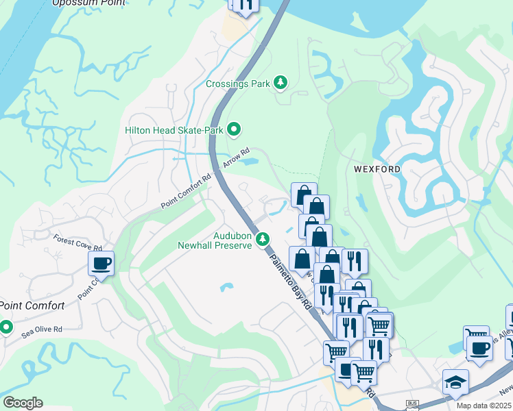map of restaurants, bars, coffee shops, grocery stores, and more near 2 Genesta Street in Hilton Head Island