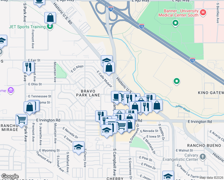 map of restaurants, bars, coffee shops, grocery stores, and more near 4658 South Martin Avenue in Tucson