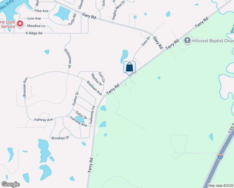 map of restaurants, bars, coffee shops, grocery stores, and more near 6112 Terry Road in Byram