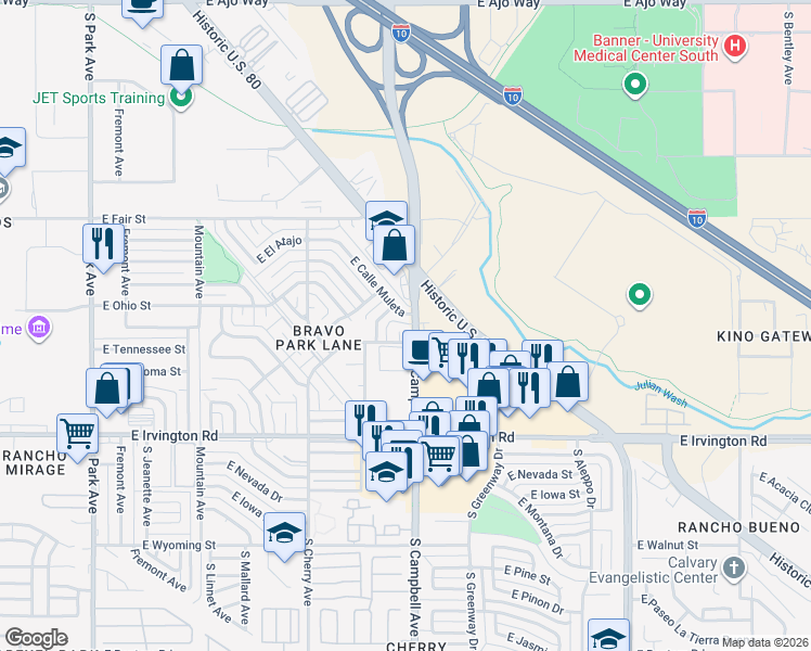map of restaurants, bars, coffee shops, grocery stores, and more near 4658 South Martin Avenue in Tucson