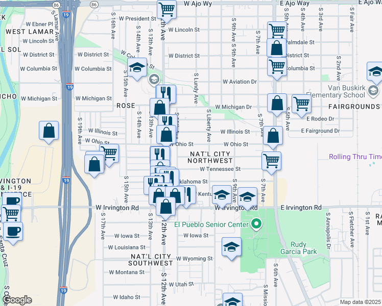 map of restaurants, bars, coffee shops, grocery stores, and more near 408 West Missouri Street in Tucson