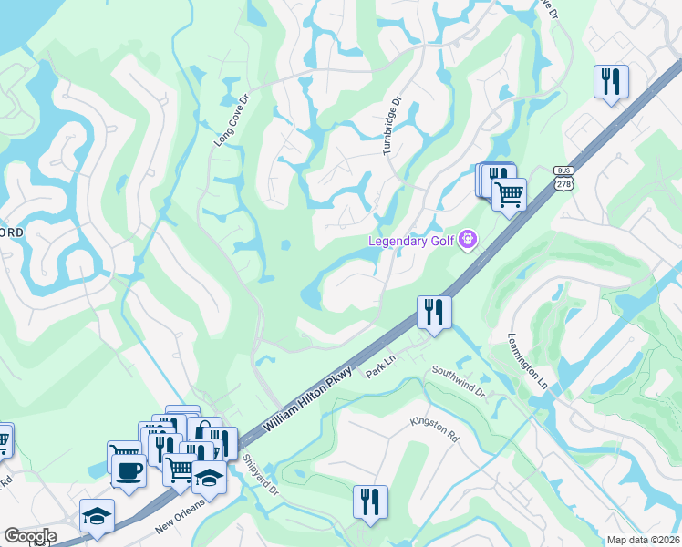 map of restaurants, bars, coffee shops, grocery stores, and more near 8 Kings Tree Road in Hilton Head Island
